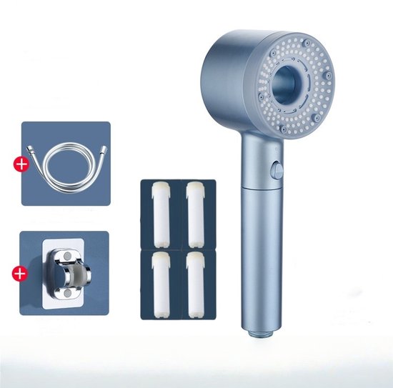 Duschkopf Mit Filter, Wassersparender Hochdruck, Massagefunktion, 5 Strahlarten, Silber