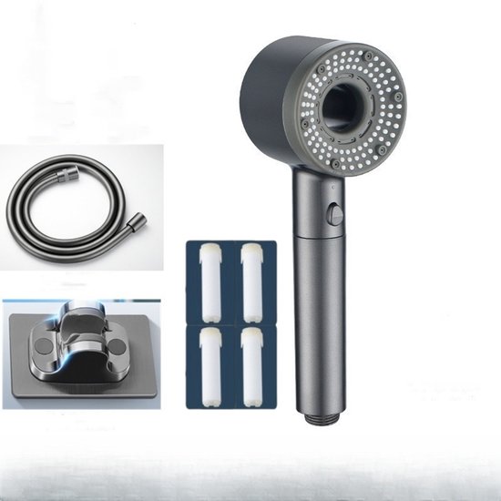 Duschkopf Mit Filter, Wassersparender Hochdruck, Massagefunktion, 5 Strahlarten, Grau