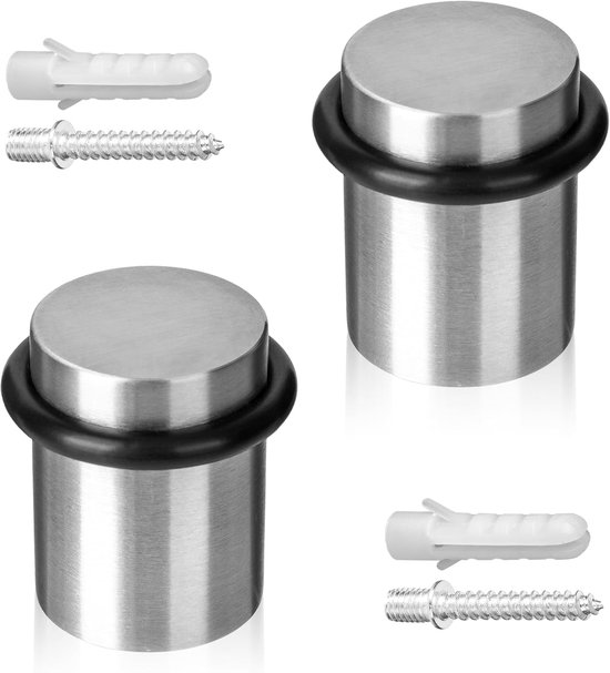 Verschraubte Türstopper, 2er-pack Türstopper Aus Edelstahl - Ø30x25mm - Gebürstete Oberfläche, Inklusive Schrauben Und Dübel.