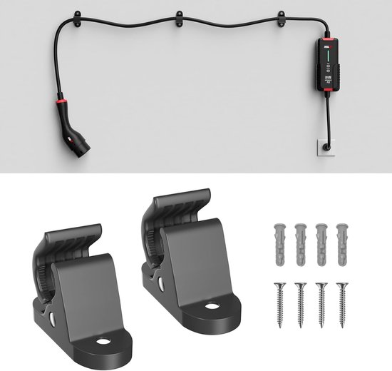 Ein Set Aus Zwei Wandhalterungen Für Ladekabel Von Elektrofahrzeugen – Zur Sicheren Befestigung Der Ladebox Und Des Ladekabels An Der Wand.