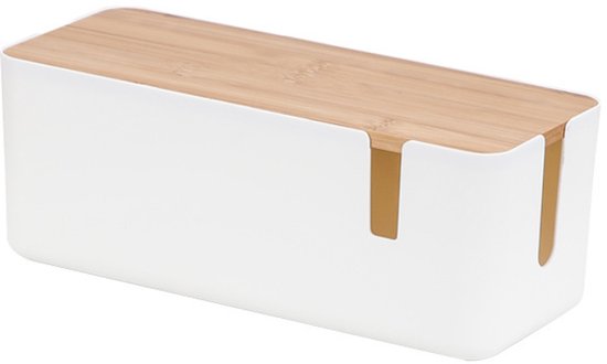 Kabelbox, Schreibtisch-kabelorganizer Mit Bambusdeckel, Kabelaufbewahrung, Kabelorganizer, Weiß