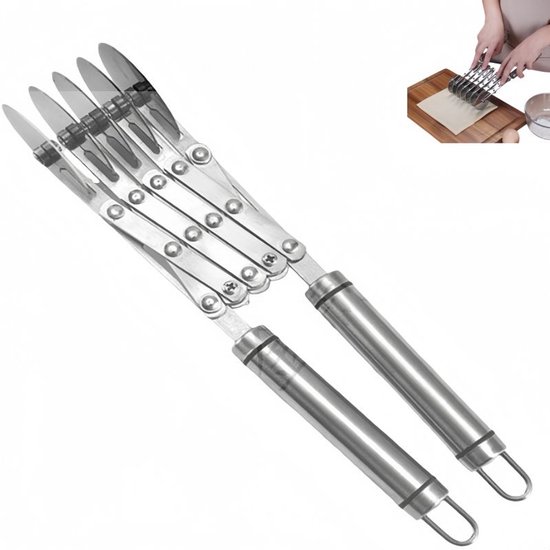 Fünfrädriger Teigschneider – Verstellbarer Pasta- Und Spaghettischneider – Multifunktionaler Pizzaschneider Mit Griff – Silber – 26,6 × 5 × 5 Cm