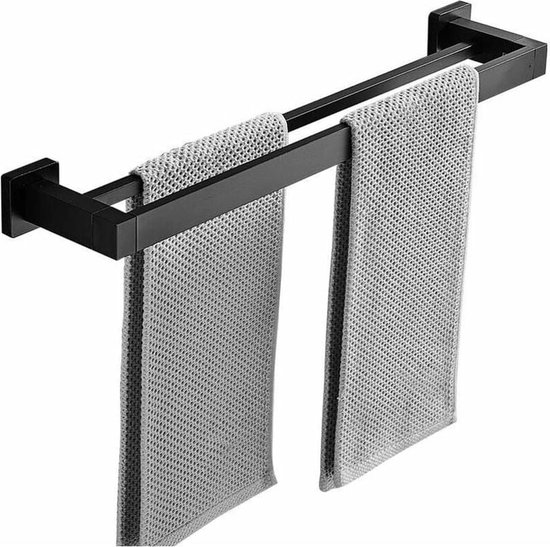 40 Cm Schwarzer, Selbstklebender Oder An Der Wand Montierbarer Doppelhandtuchhalter Aus Aluminium