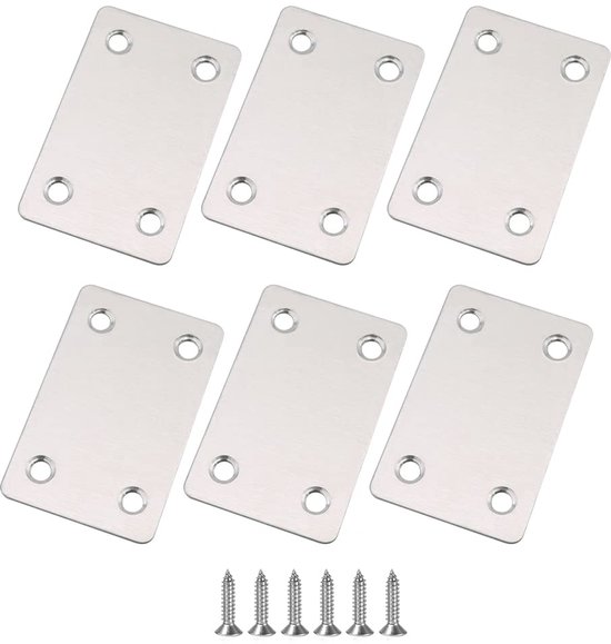 10 Flache Edelstahlverbinder – 60 X 38 X 1,3 Mm – Holzverbinder Mit Edelstahlschrauben – Flache Streben Für Möbel Und Schränke