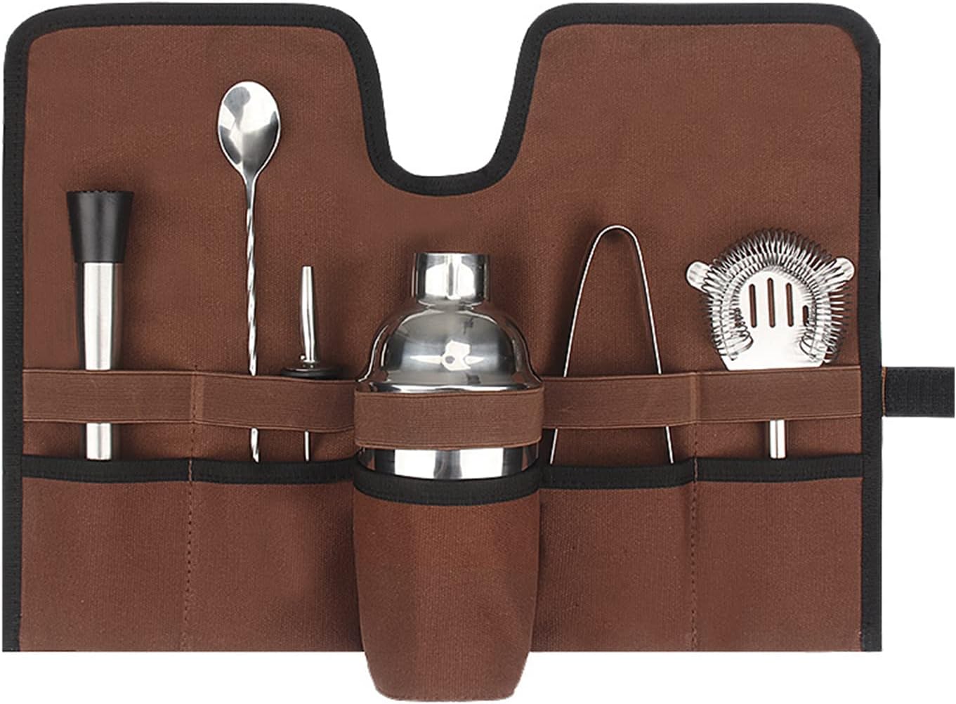 Barman's Roll – Professionelles Barkeeper-set – Tragbares Cocktailzubehör – Braun