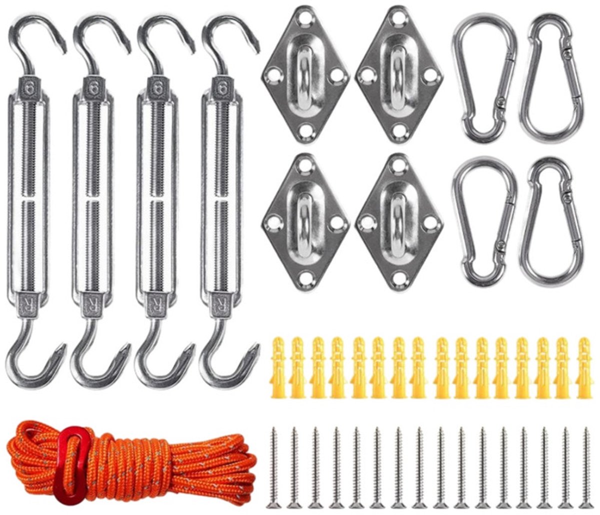 Montageset Für Sonnensegel – Edelstahl 304 – Für Quadratische Und Dreieckige Sonnensegel – 13-teiliges Set + 16 Schrauben