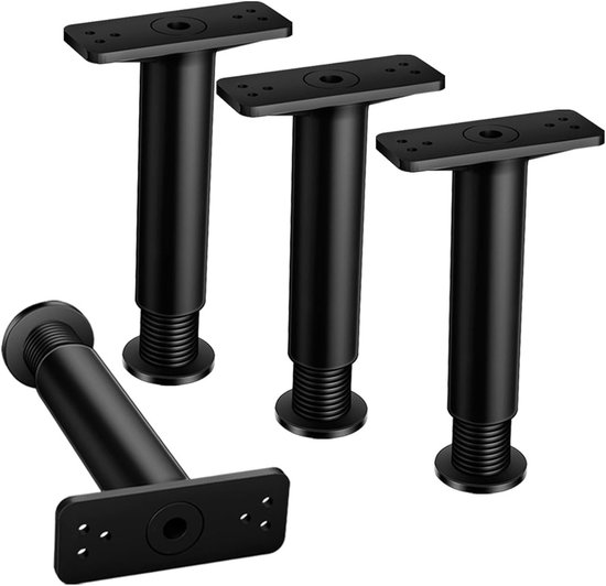 4er-pack Verstellbare Schwarze Metall-möbelbeine – Rechteckige Schrank- Und Tischbeine – 15–25 Cm – Inklusive Montagehalterungen