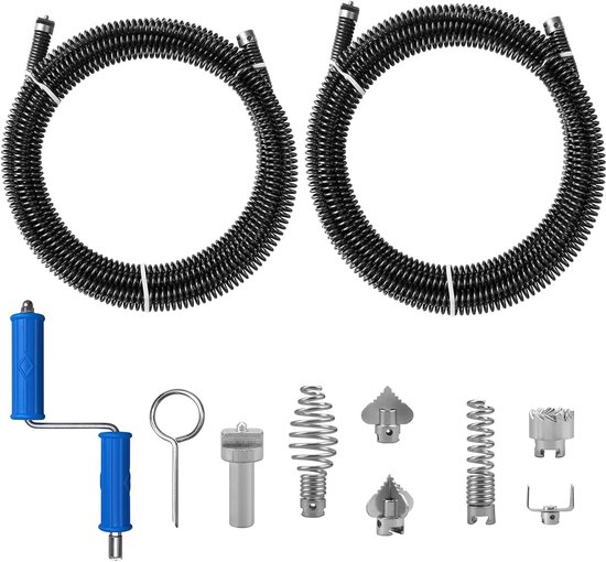 Stahlrohrreinigungsspirale 2 X 3 M, 12 Mm Durchmesser, Mit 6 Abflussreinigern, Schneidkopf, 1 Manueller Und 1 Elektrischen Adapter