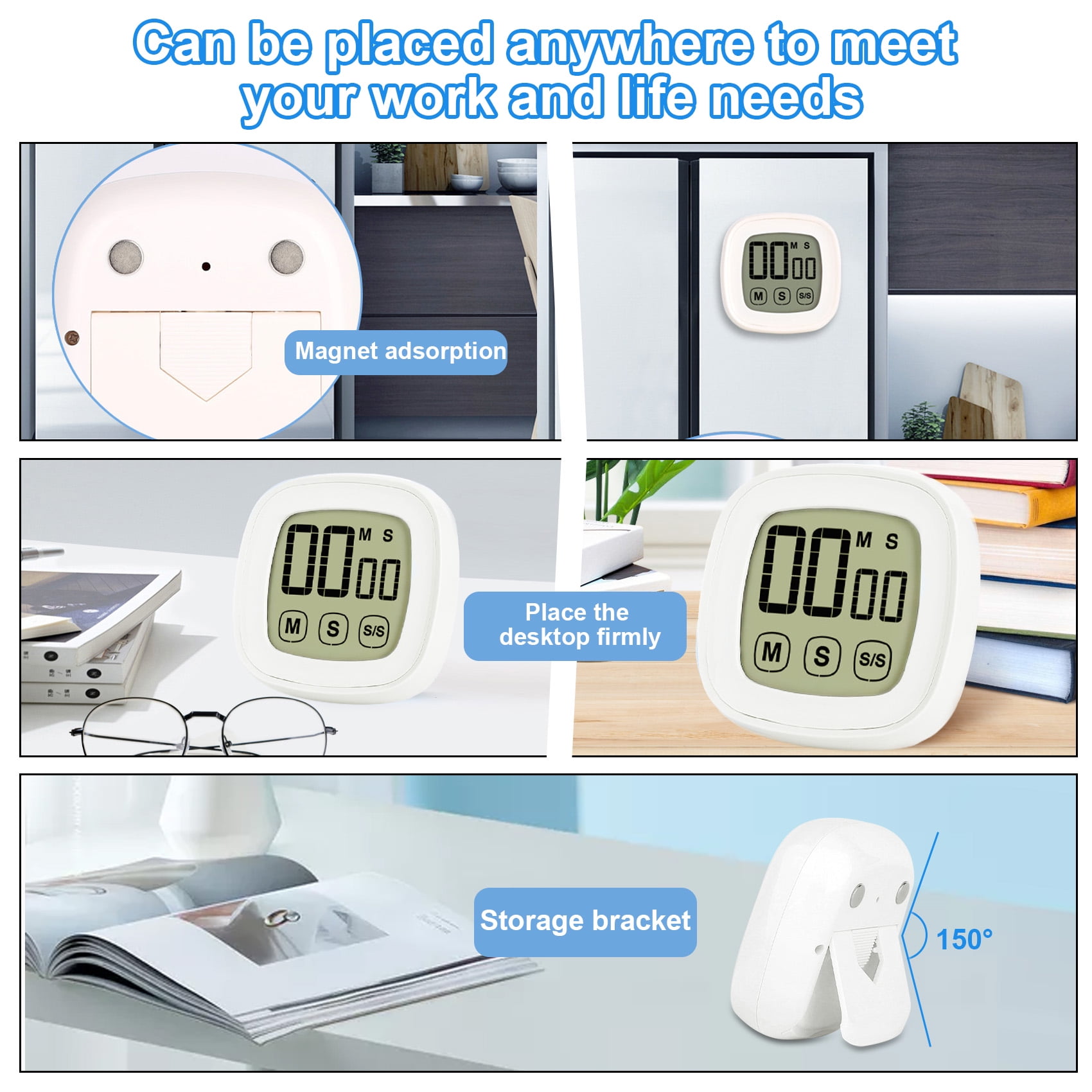 Digitaler Küchentimer, Großer Digitaler Touchscreen-timer Mit Lautem Alarm, Magnetischer Rückseite, Verstellbarer Ständer, Zum Kochen, Backen Und Lesen (weiß)