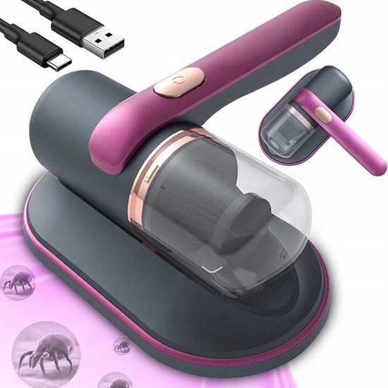 Milbenfreier Staubsauger Mit Uv-desinfektionslampe, Sterilisiert Und Entfernt Milben Und Schimmel, Beutellos, Usb-c-aufladbar, Violett-grau
