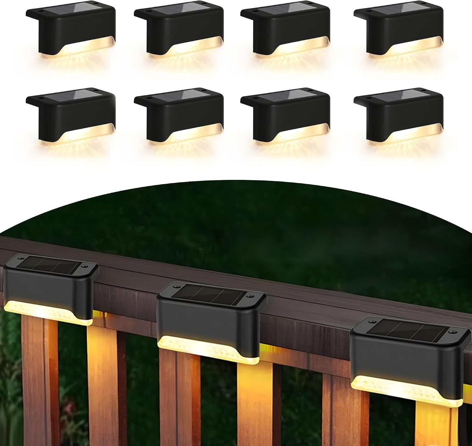 8-teiliges Wetterfestes Solar-led-beleuchtungsset Für Terrasse Und Treppen (schwarz)