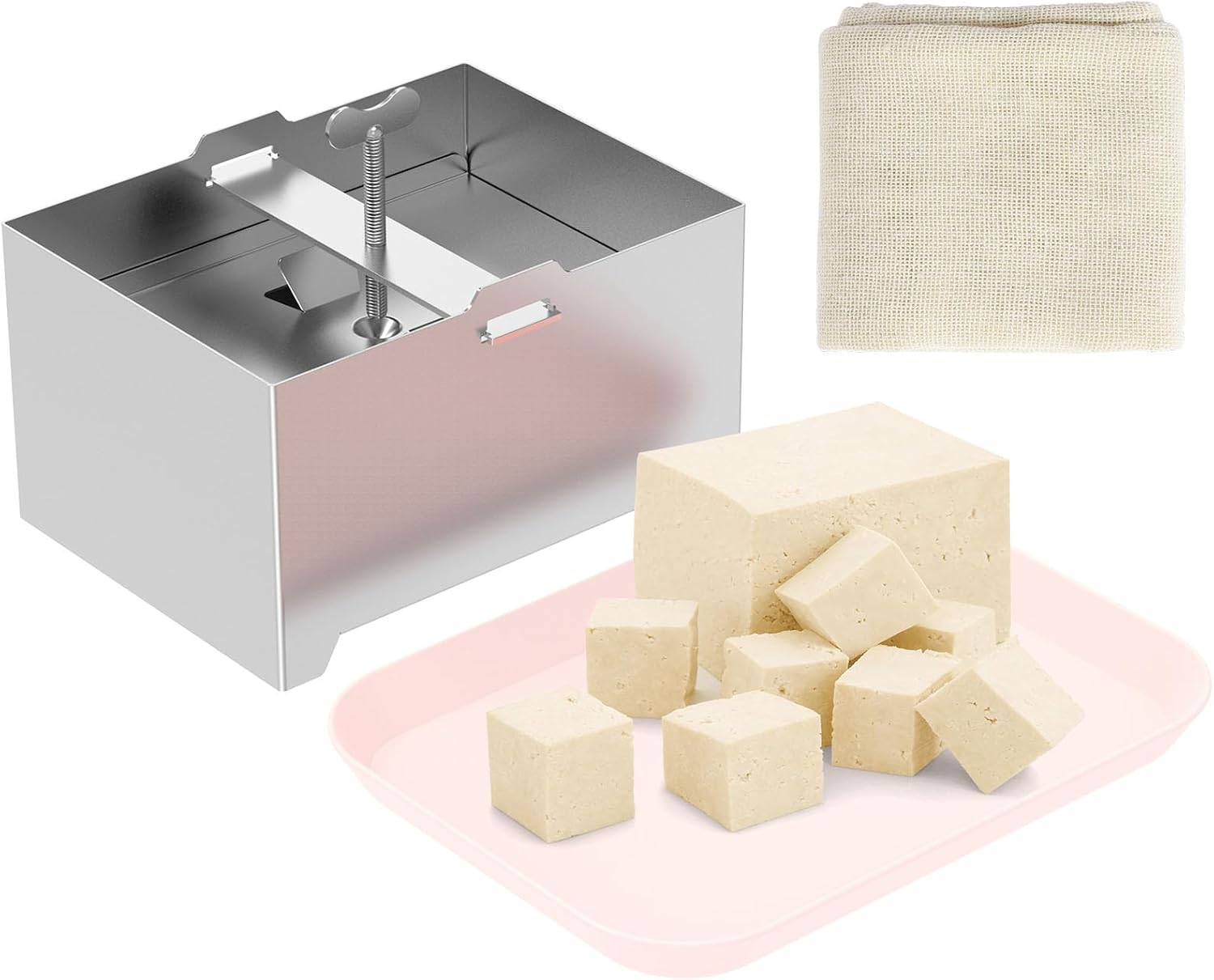 Tofupresse Aus Edelstahl, 16 X 12 X 9 Cm, Verstellbare Tofupresse Aus Edelstahl Mit Abflussloch, Tropfschale, Käsetuch