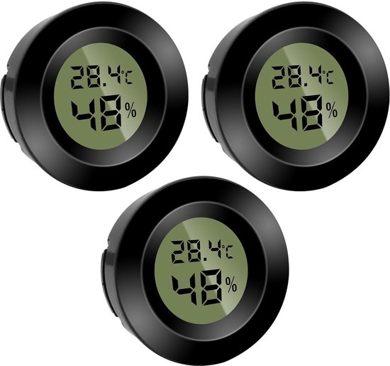 Dreiteiliges Set Aus Digitalem Lcd-thermometer Und Hygrometer, Rundes, Eingebautes Acrylgehäuse, Für Innenräume/zucht-/reptilienboxen, Autos, Gewächshäuser, Haustiere (schwarz).