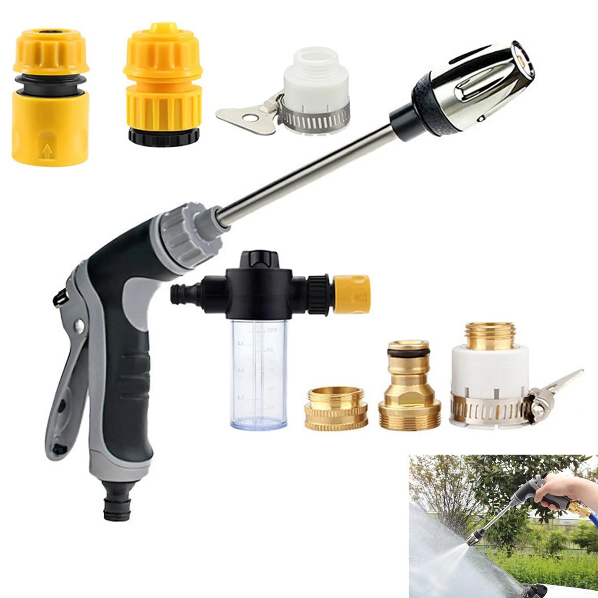 Hochdruck-wasserpistole Mit Kraftvollem Strahl, Gartenschlauch, Einstellbarem Wasserdurchfluss, Adapter Für Die Bewässerung.