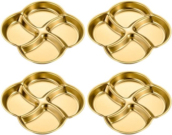 4-teiliges Koreanisches Gold-set: Saucenschale Und Gewürzschale Aus Edelstahl Mit 4 Fächern
