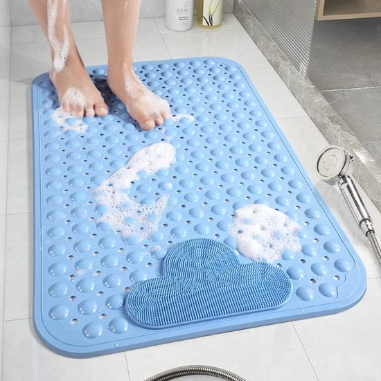 Duschmatte – 70 X 40 Cm (rechteckig) – Rutschfest – Saugnäpfe – Angenehme Massage – Maschinenwaschbar – Thermoplastisches Elastomer – Farbe: Blau