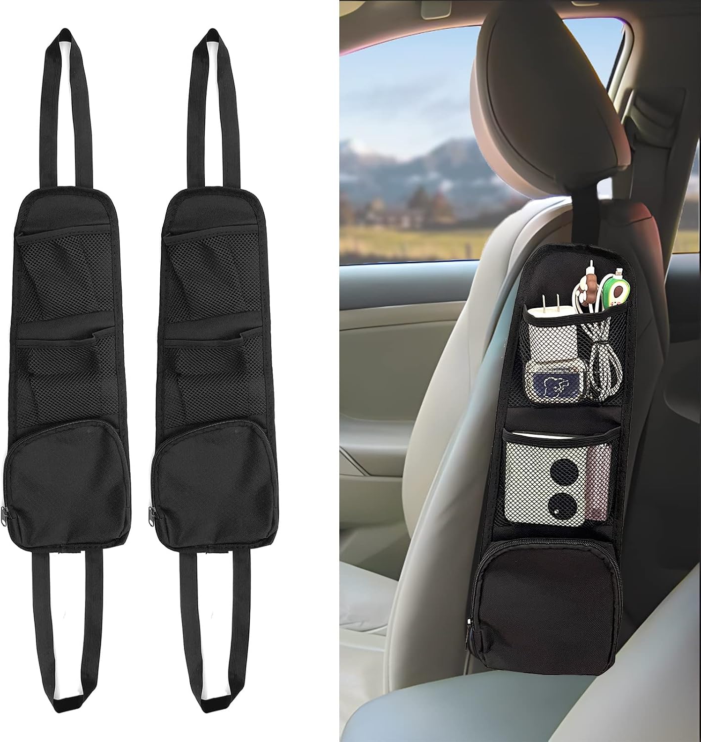Organizer-taschen Für Autositze – 2-teilig – Organizer-taschen Mit Mehreren Fächern – Zur Befestigung An Der Seite Des Autositzes – Multifunktionale Netztaschen – 2-teilig
