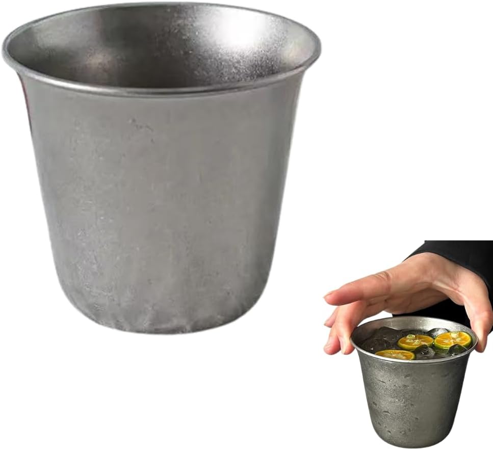 Vintage-becher Aus Mattem Edelstahl – Metall-kaffeebecher Für Kaltgetränke – Dickwandiger Wasserbecher Mit Großer Öffnung – Industrieller Stil, Mattiertes Edelstahl