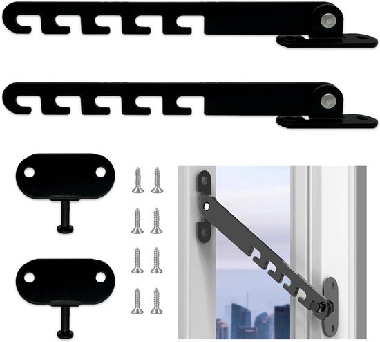 2-teiliges Set Aus Fensterbegrenzer Und Türstopper, Verstellbarem Fensterneigungsregler Und Kindersicherung Für Den Schutz Ihres Zuhauses (schwarz)