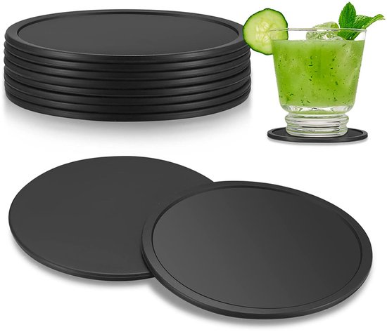 Set Mit 8 Silikonuntersetzern – Für Getränke – Schwarze, Runde Untersetzer – Rutschfest – Für Kaffee, Bier, Tassen, Weingläser, Zuhause Und Bars – 10 Cm Durchmesser