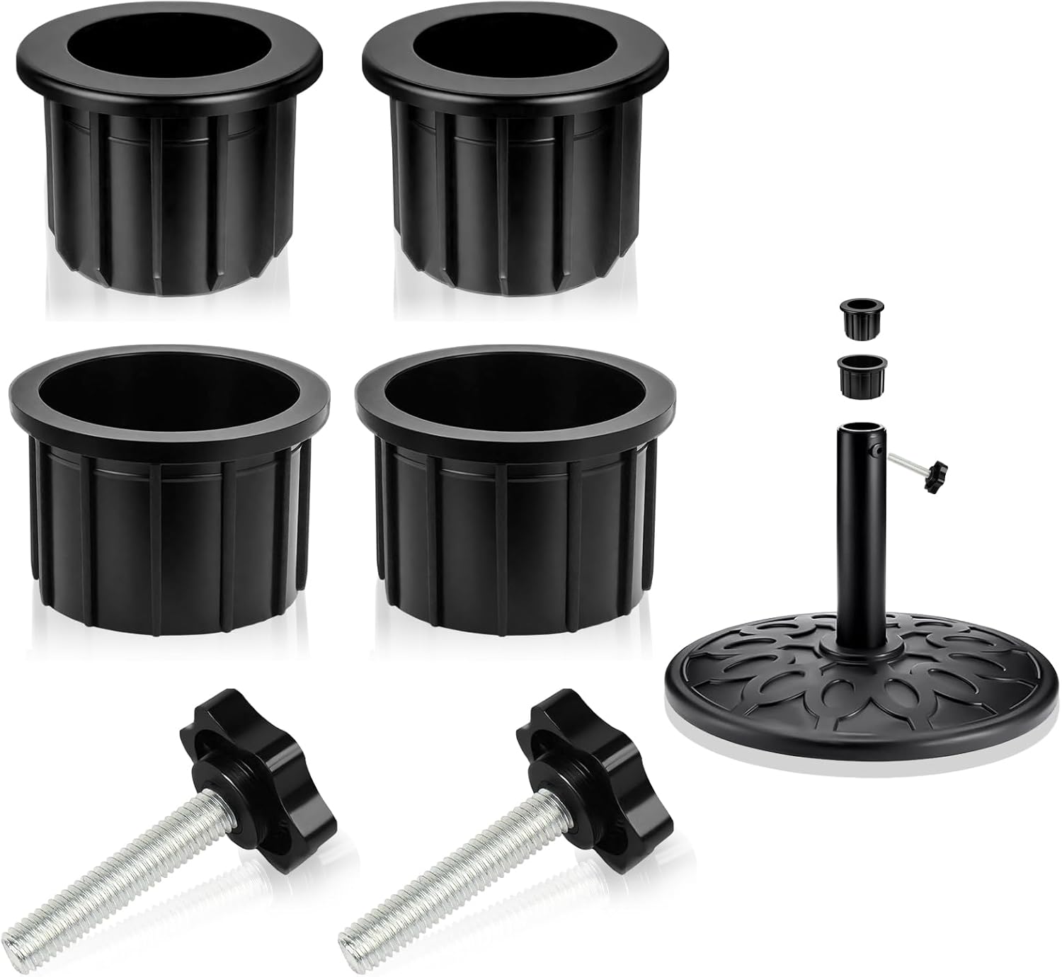 6-teiliges Set Schwarzer Sonnenschirmständer-ersatzteile – Ringkappe – Endkappe – M8-gewindeknopf Und Rohrhülse – Geeignet Für Terrasse Und Garten