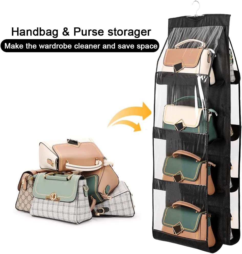 Hängender Handtaschenorganizer Mit 8 Fächern, Staubdichter Organizer Für Kleiderschrank Und Garderobe, Waschbarer Handtaschenorganizer Für