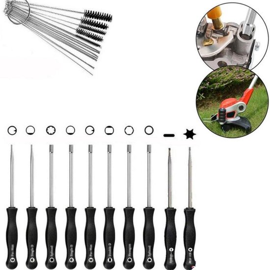 10-teiliges Vergaser-einstellwerkzeugset – Vergaserschraubendreher Und Reinigungsbürsten-set – Geeignet Für Trimmer Und Rasenmäher – Schwarz