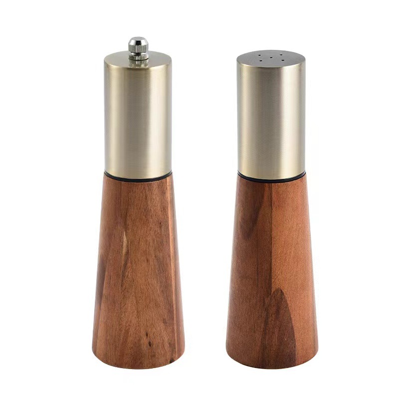 2-teiliges Küchenutensilien-set – Pfeffer- Und Salzmühlen-set – Metall & Akazienholz – Edelstahl/holz-gewürzflasche – Handmühle – 2-teilig