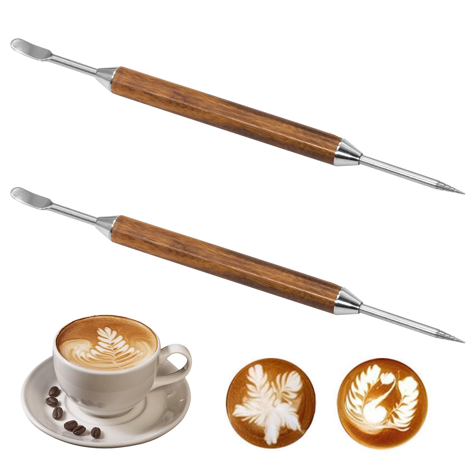 Latte-art-stift, Kaffeekunststift Aus Edelstahl Mit Holzgriff, Geeignet Für Latte, Cappuccino, Macchiato Und Espresso.
