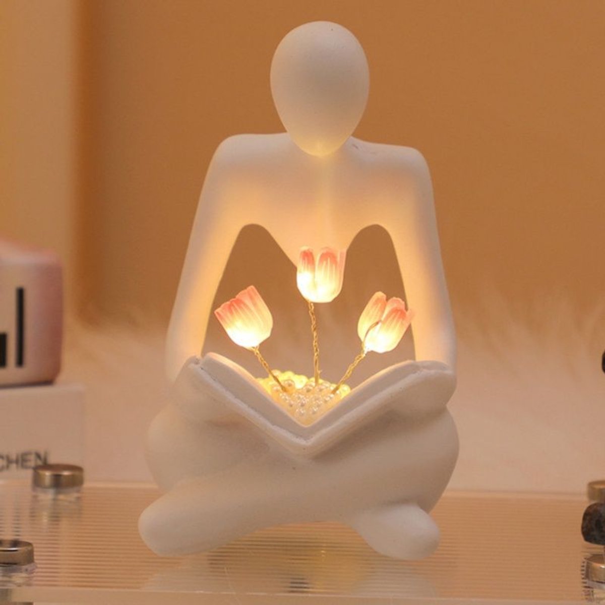 Nachtlicht, Leselampe, Tulpenförmige Lampe, Dekoration, Heimdekoration, Batteriebetrieben, Geeignet, Weiß, 11,5 Cm