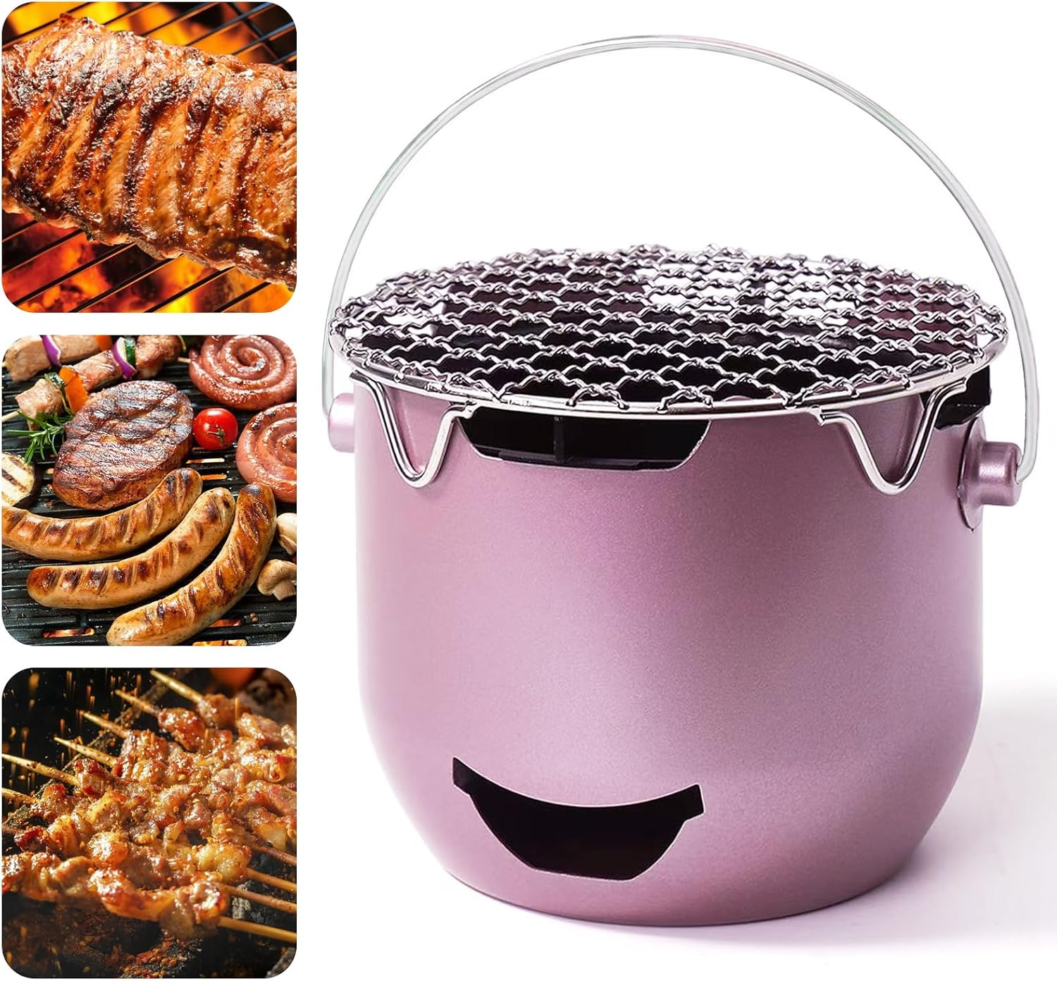 Tragbare Holzkohlegrills, Edelstahl-holzkohlegrills, Kleine Grills Für Die Außenküche, Camping, Gartengrillen, Wohnmobil, Picknick – Lila