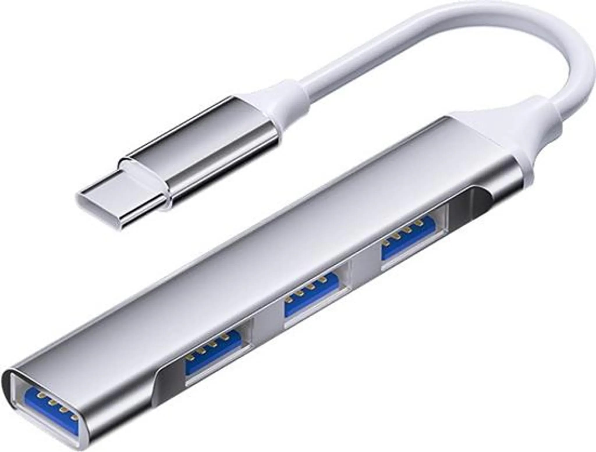 Vierfach-usb-hub Typ-c: Aluminium, 3 X Usb 2.0 + 3.0, Für Pcs Und Laptops, Grau, 2er-pack