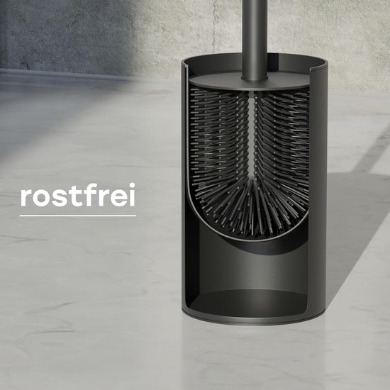 Toilettenbürste Aus Edelstahl Und Silikon – Toilettenbürste Mit Modernem Bürstenhalter – Stilvolle Toilettenbürste Mit Spritzschutz – Schwarze Toilettenbürste