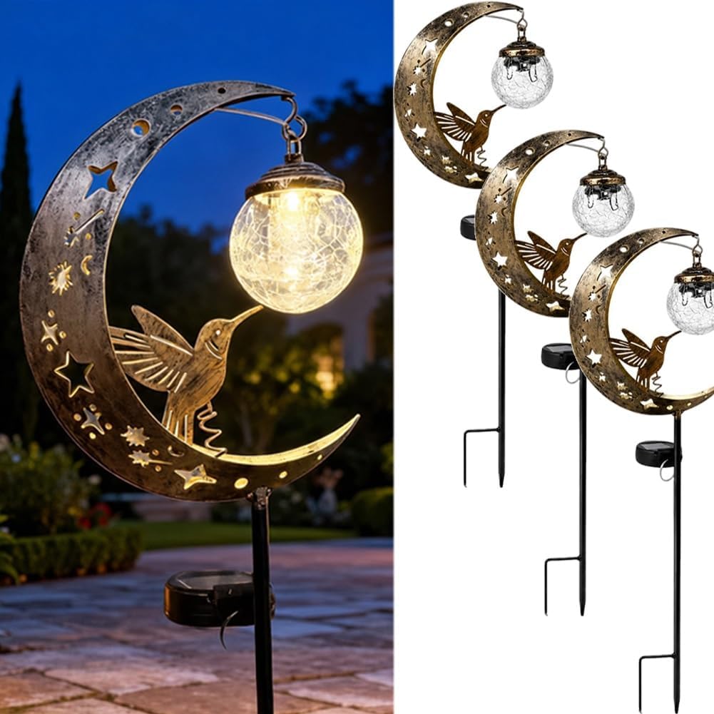 Wasserdichter Metallpfahl, Warmweiße Led-gartenbeleuchtung, Solar-gartenlampe „kolibri-mond“ Auf Pfahl, Rasen- Und Markisendekoration