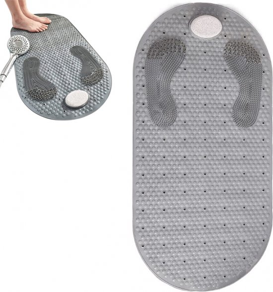 Badematte Mit Saugnapf Und Massagefunktion, Rutschfeste Duschmatte, 80 X 40 Cm, Mit Haken, Schimmelresistent Und Maschinenwaschbar, Grau