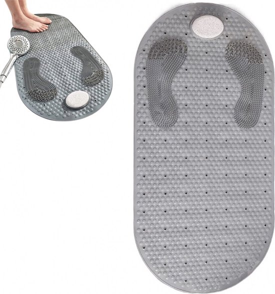 Rutschfeste Duschmatte, Badematte Mit Saugnäpfen Und Massagefunktion, Schimmelresistent Und Maschinenwaschbar, Grau, Rutschfeste Duschmatte