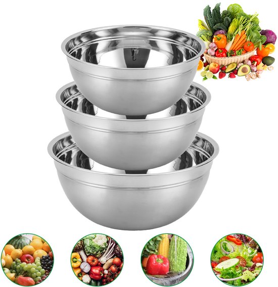 Rührschüsseln – 3-teiliges Set – Edelstahl – Rührschüsseln – Küchenutensilien – Salatschüsseln – Backen – Salat-rührschüssel-set – Salatdressingschüssel