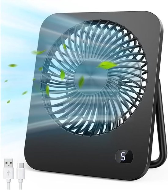 Leiser Tischventilator – Usb-ventilator Ohne Batterie – 5 Windgeschwindigkeiten – 180° Verstellbar – Schwarz