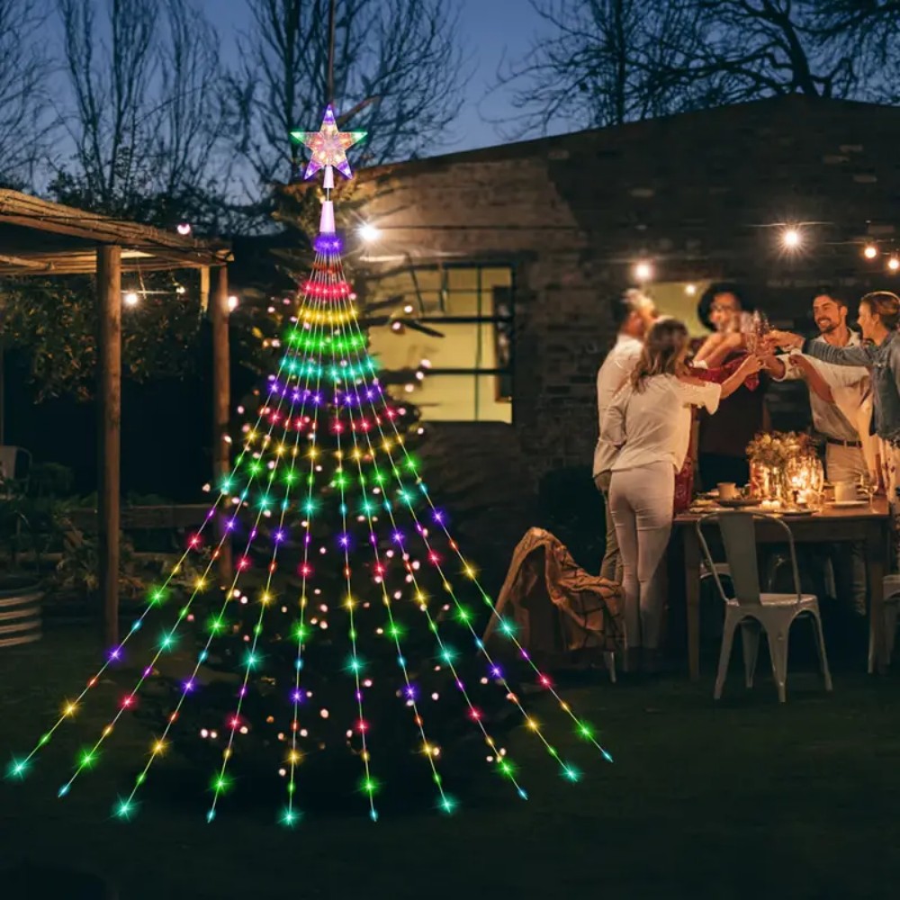 Weihnachtsstern-wasserfall-lichterkette, Usb-kabel Mit Fließendem Licht, Baumbeleuchtung, Für Den Außenbereich, Hof, Weihnachtsdekoration, Farbige Lichter, 3 Meter, 282 Lichter