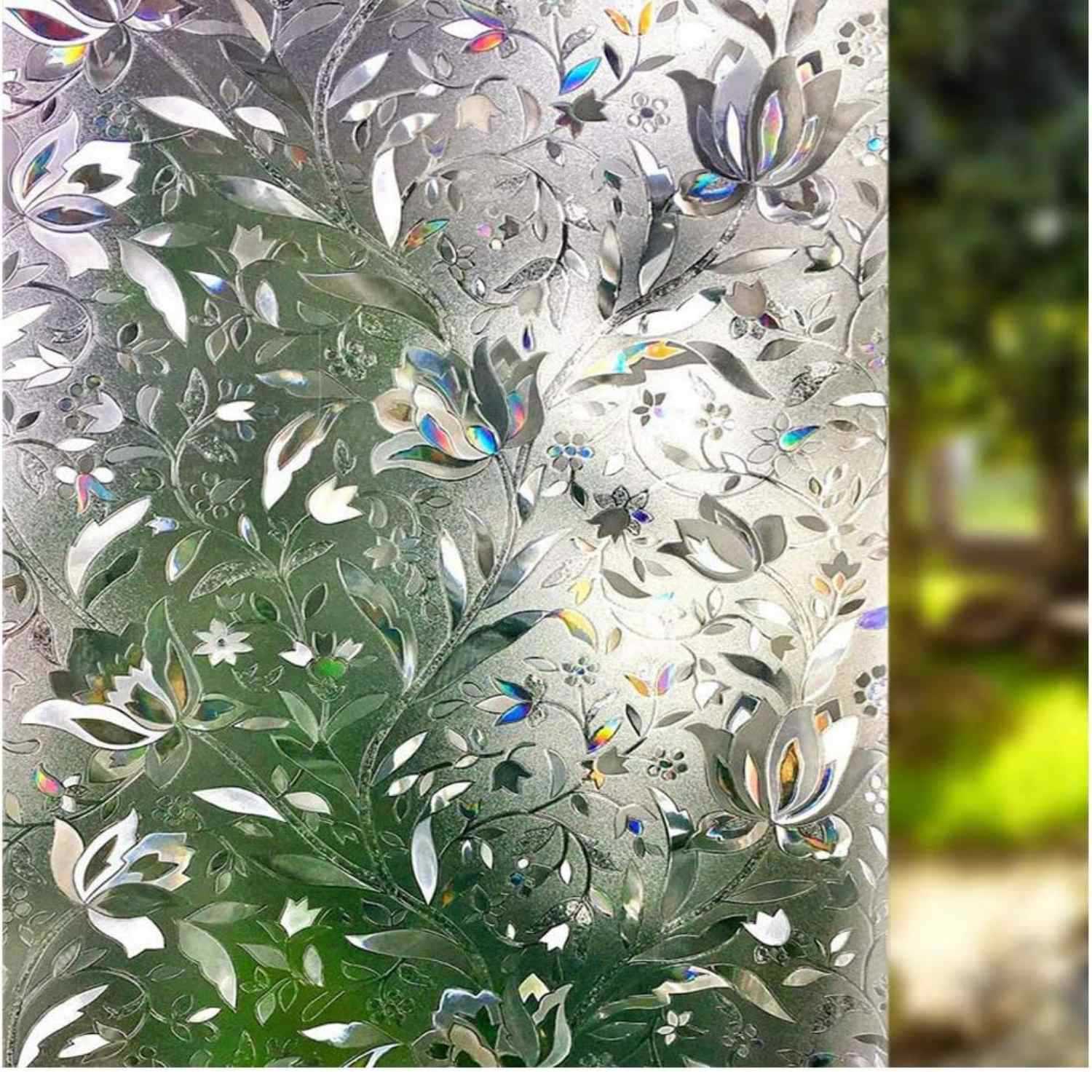 Fensterfolie – Dekorative Fensterfolie – Fensteraufkleber – 60 Cm X 200 Cm – Statisch – 3d-orchideenmuster – Uv-schutz – Sichtschutz – Lichtdurchlässig