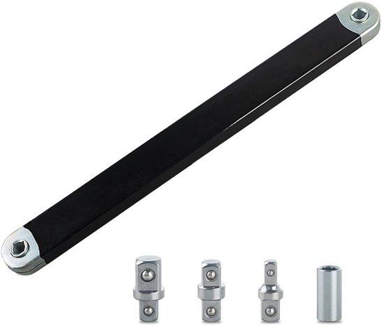 38 Cm Versetzter Ratschen-verlängerungsschlüsselsatz, Robuster Griff, Manuelle Stecknussstange, Schwarz.