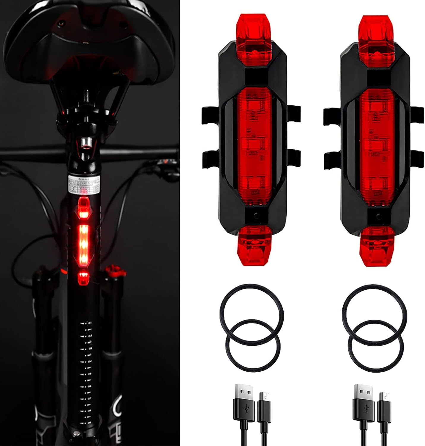 Stuks Usb-wiederaufladbare Led-fahrradrückleuchte – Wasserdicht – 4 Modi – Sicherheitswarnlicht Für Mountainbiker (männer, Frauen, Kinder)