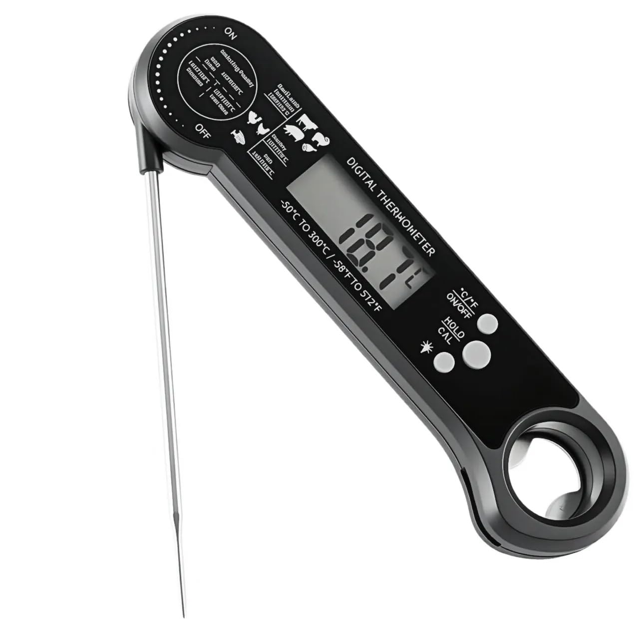Thermometer, Wasserdicht, Sofortanzeige Für Küche Und Grill, Lebensmittelthermometer Zum Grillen Und Kochen, Schwarz
