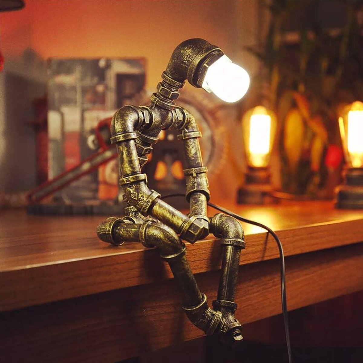 Retro-roboterlampe, Industrielle Schreibtischlampe, Nachttischlampe, Schlafzimmerlampe, Kreative Nostalgie, Roboterlampe, Dachbodenlampe Aus Eisen, Tischlampe