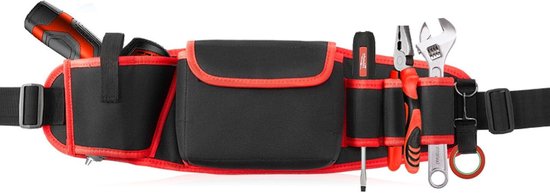 Verstellbare Gürteltasche Mit 5 Fächern, Werkzeugtasche Für Elektriker, Große Gürteltasche Für Werkzeug, Tasche Für Elektriker, 57 X 16 Cm, Rot