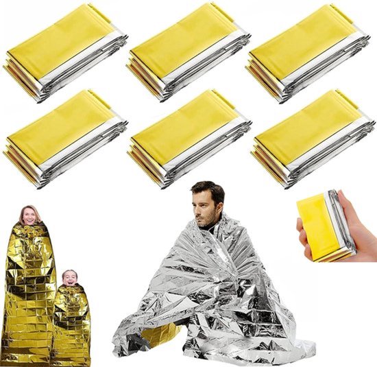 6 Stück Wasserdichte Thermo-rettungsdecke 210 X 160 Cm, Notfalldecke, Wasserdichte Überlebensdecke, Rettungsdecke, Erste-hilfe-decke, Pe