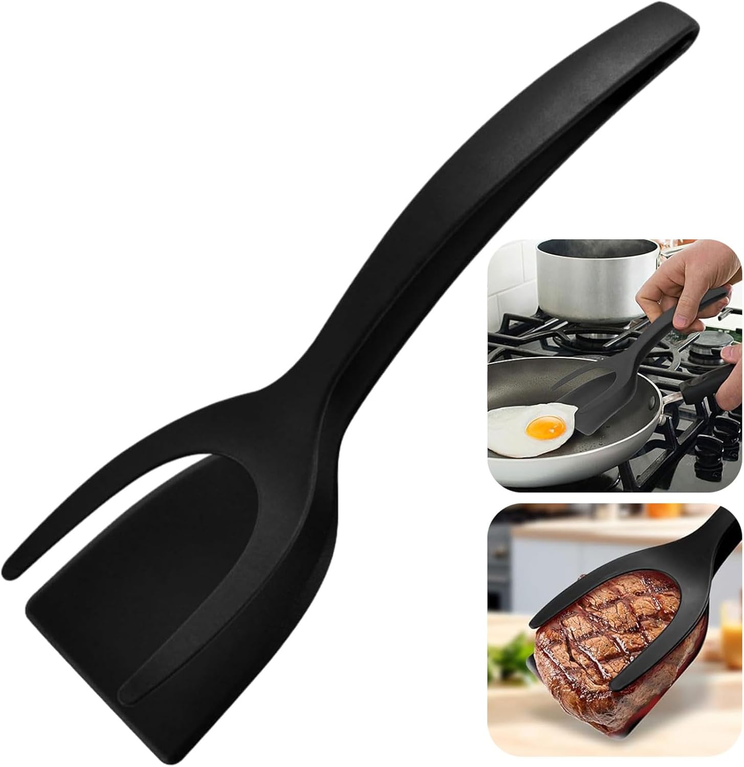2-in-1 Eierwender, Antihaftbeschichteter Kochspatel, 2-in-1 Silikonspatel, Eierwender, Grillzange, Küchenhelfer Für Fisch, Eier, Hamburger Und Pfannkuchen