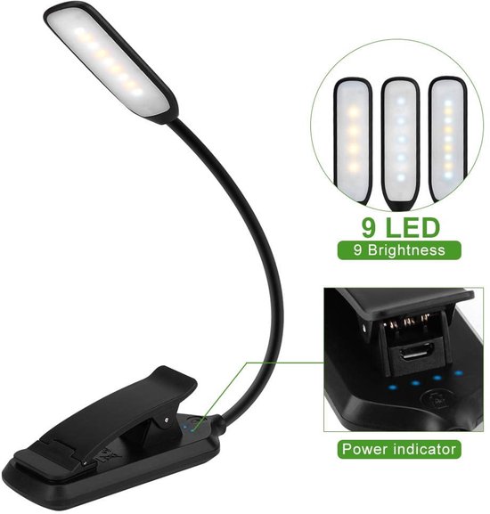 Diese Wiederaufladbare Leselampe Verfügt Über 9 Leds, 5 Helligkeitsstufen, Touch-bedienelemente Und Eine Akkulaufzeit Von Bis Zu 60 Stunden. Erhältlich In Schwarz.