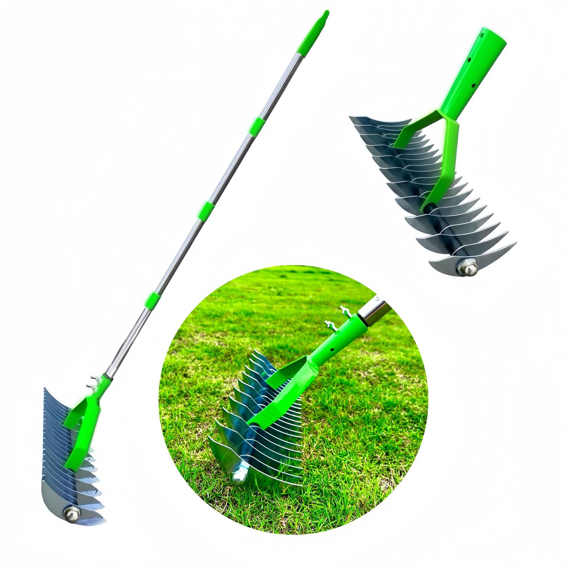 Schilfrechen, 140 Cm Langer Rasenrechen Zum Entfernen Von Abgestorbenem Gras, 33 Cm Breit, Robuste Stahlrechen Mit 21 Zinken, Landschaftsrechen