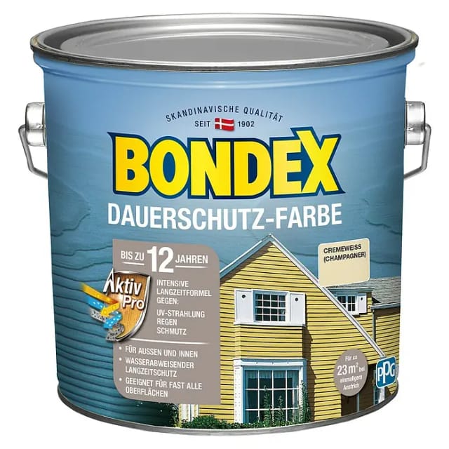 Dauerschutz-Holzfarbe 2,5 l, cremeweiß / champagner Holzschutzfarbe - Bondex
